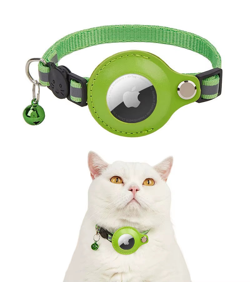 Pet Cat Collar Reflective Strip Airtag Holder Bell Adjustable Collar with Breakaway Buckle for Safe