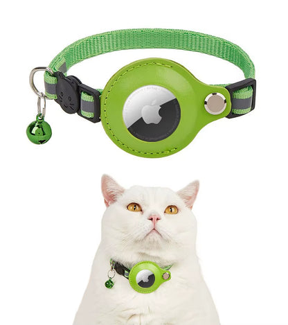 Pet Cat Collar Reflective Strip Airtag Holder Bell Adjustable Collar with Breakaway Buckle for Safe
