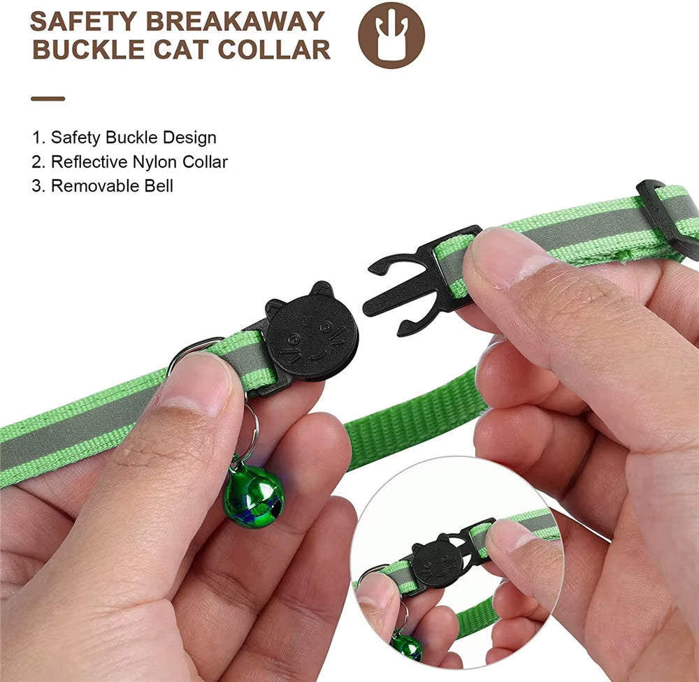 Pet Cat Collar Reflective Strip Airtag Holder Bell Adjustable Collar with Breakaway Buckle for Safe