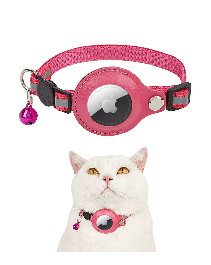 Pet Cat Collar Reflective Strip Airtag Holder Bell Adjustable Collar with Breakaway Buckle for Safe